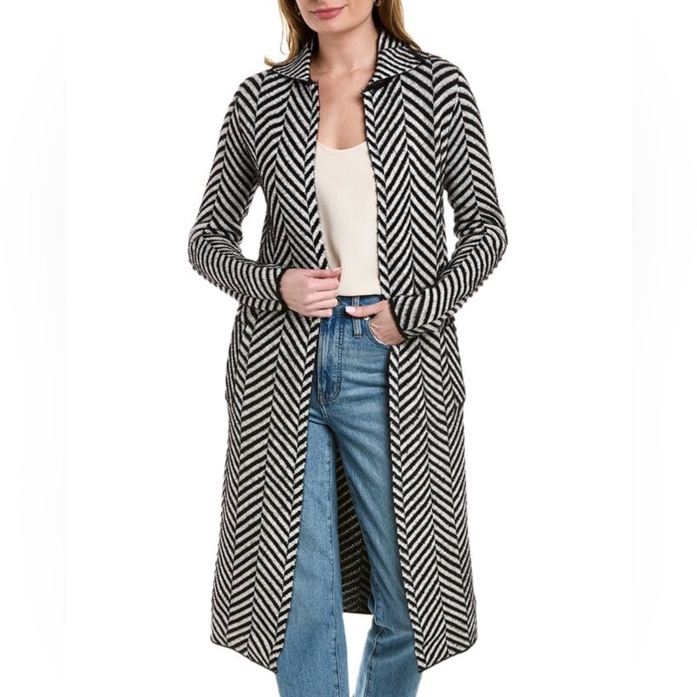 Joan Vass Chevron Long Cardigan Black & White Size Large